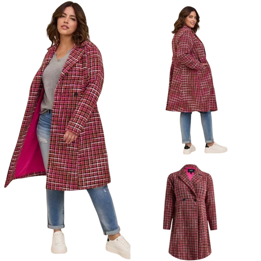 Torrid Boucle Statement Coat Plaid Pink 18333568 6X/30 Plus Size - Picture 2 of 14